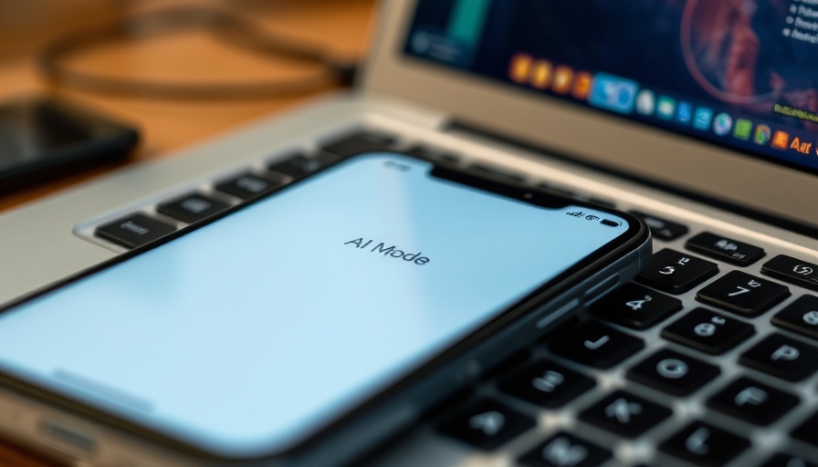 Smartphone with Google AI Mode screen on keyboard, representing smart home technology.
