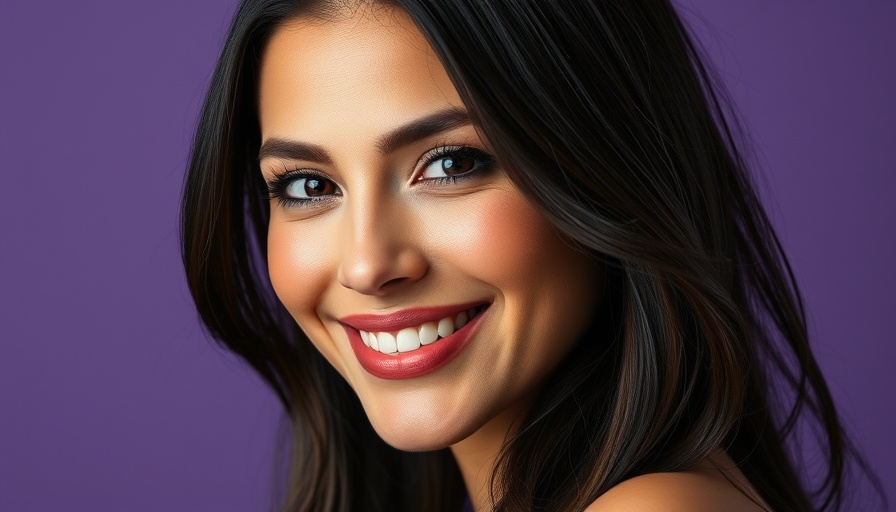 Smiling woman on purple background, representing Open property data revolution.