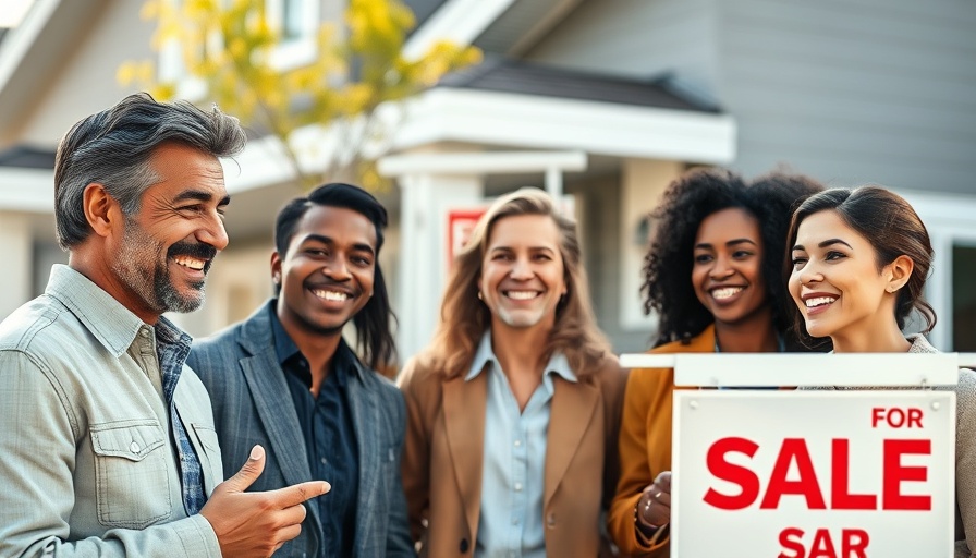 Real estate experts with 'For Sale' sign discussing investment trends 2025.