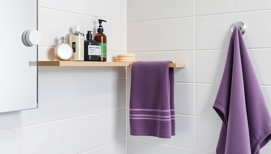 IKEA suction cup bathroom accessories in modern setup with towel and shelf.