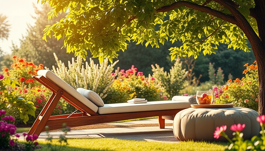 Argos foldable sun lounger in a lush garden with cushions and a side table.