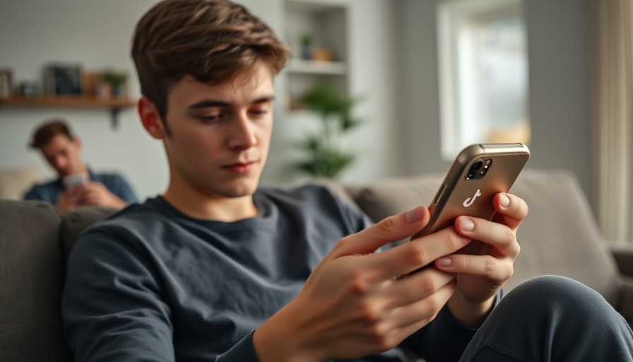 TikTok job cuts AI impact: Young man scrolling TikTok app, contemplative mood.