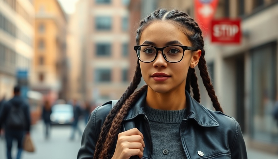 Young woman confidently walking on urban street, UK Tories North Sea oil and gas policy.