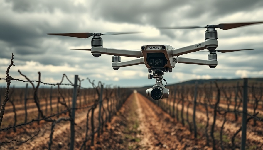 AI technology in agriculture: Futuristic camera system in a vineyard.