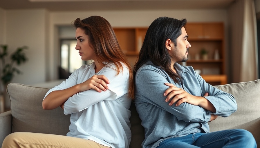 Couple sitting back-to-back in tense separation on a couch.