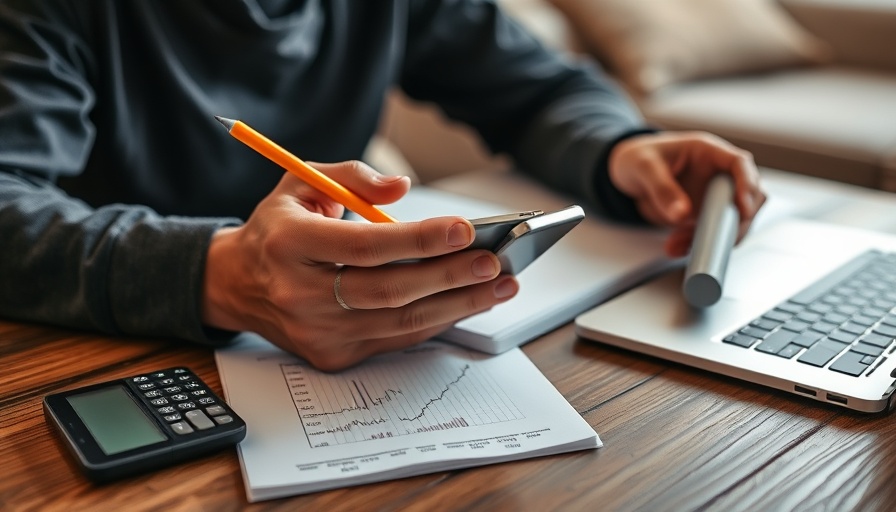 Person planning big investments with gadgets and notes on table.