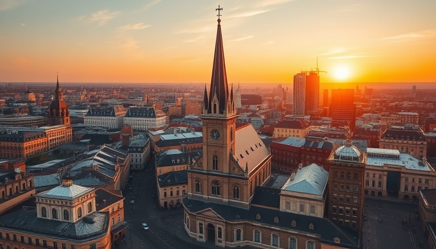 Aerial view of city with church spire highlighting fastest new business growth UK.