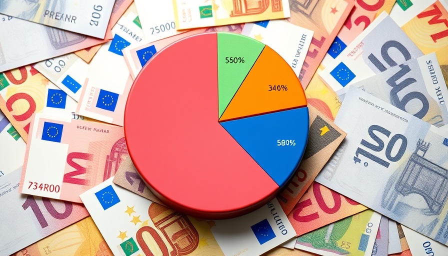 European startup funding rounds pie chart over Euro banknotes.