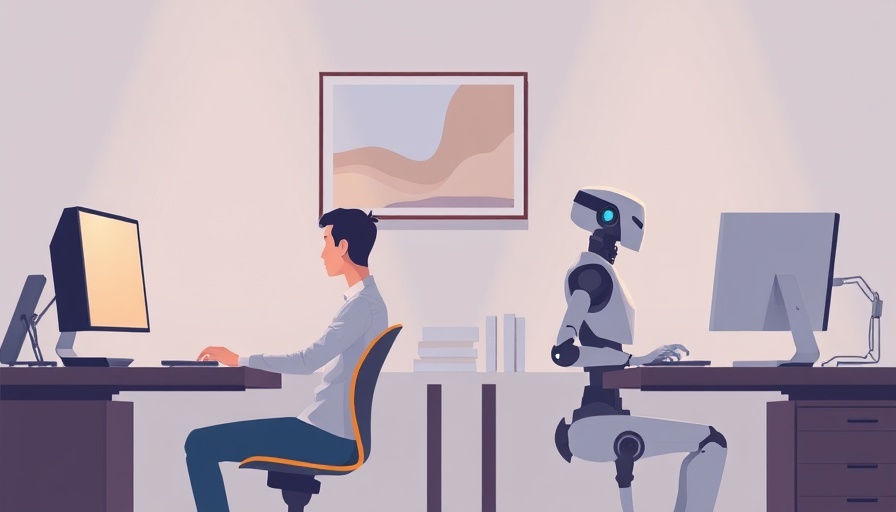 AI in investment management: human and robot collaboration in an office.