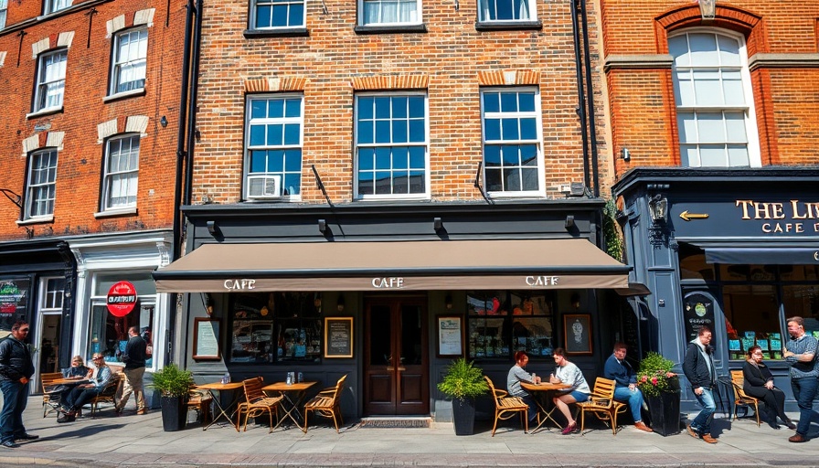 Gourmet Hound West London cafe with outdoor seating, sunny day