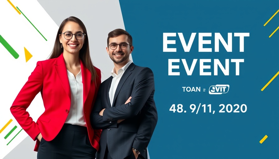 Modern event poster featuring two professionals, green and blue accents, Exit strategies for startup founders.
