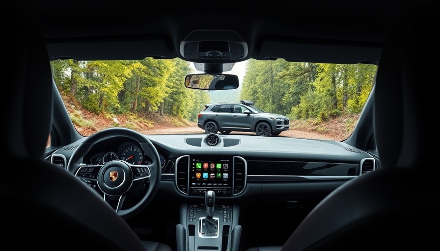 Porsche Cayenne Electric dashboard and exterior off-road view.