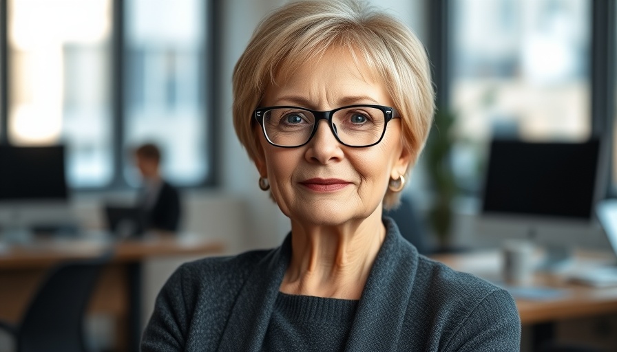 Elderly woman in office setting looking confident, relating to persistent inflation interest rates.