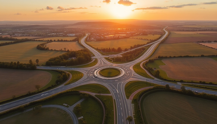 Aerial view of Newark bypass traffic in rural setting.