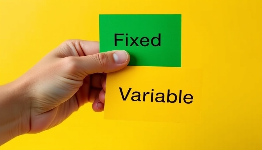 Cards labeled 'Fixed' and 'Variable' on yellow background, part and part mortgages