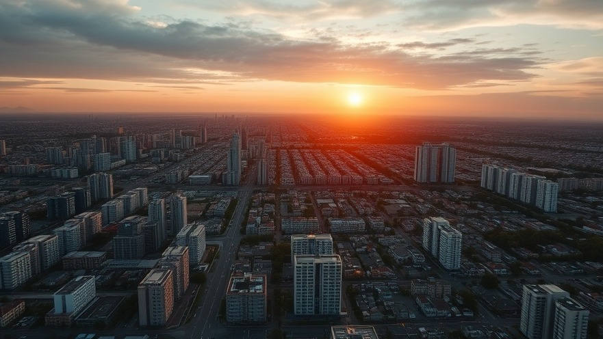 Photorealistic London housing market at sunset, highlighting property investment risks.