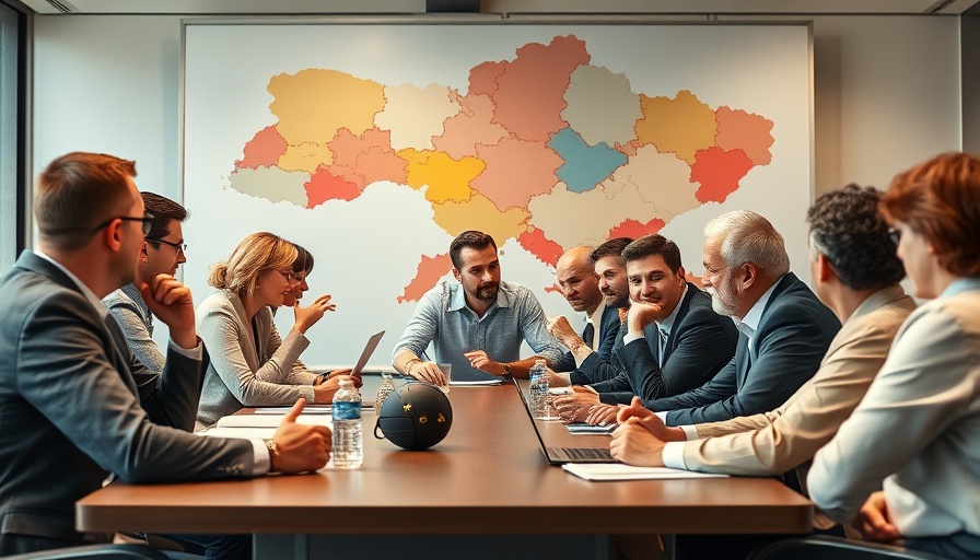 Group debate on Ukrainian territory in conference room.