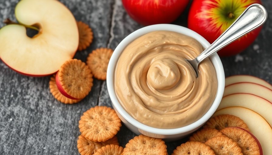 Delicious peanut butter dip with apples and crackers.