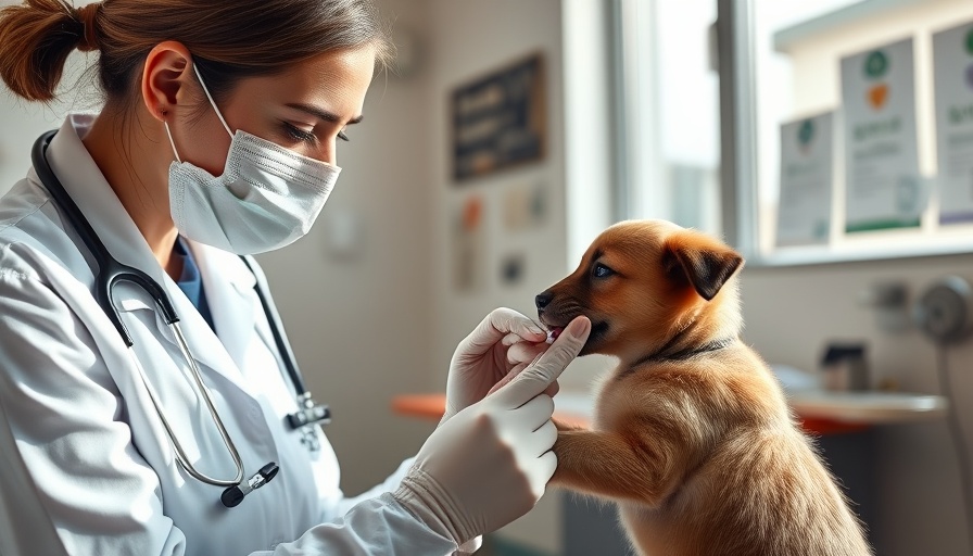 Veterinarian vaccinating puppy against canine parvovirus at clinic.