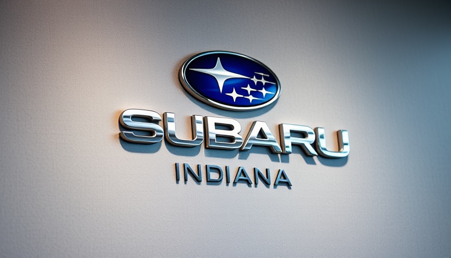 Metallic logo of Subaru Indiana Automotive signifying production shift.