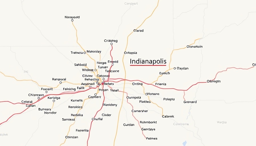 Map showing potential train travel routes to Indianapolis.