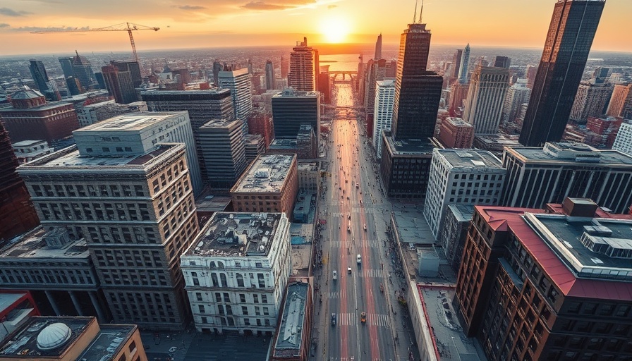 Aerial view of vibrant downtown Columbus during strategic planning survey.