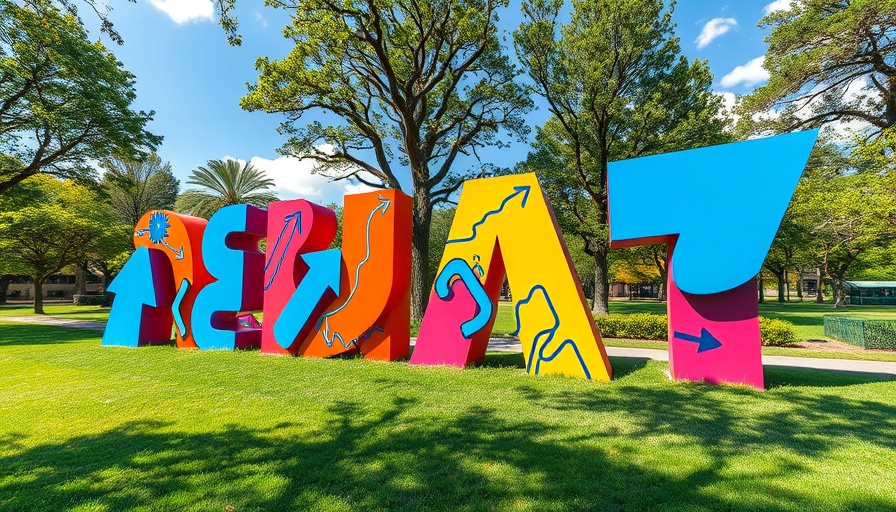 IU Alquina Blue Arrows Park vibrant art installation with blue arrows.