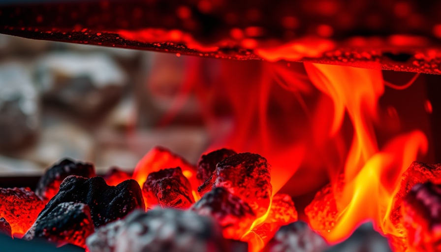 Close-up of glowing embers at Council Oak Steakhouse at Hard Rock Casino.
