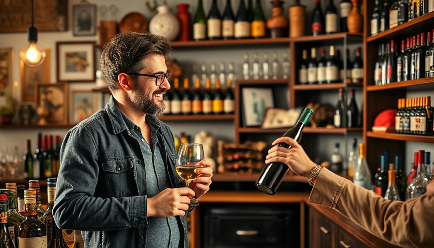 Casual man discusses spring wine recommendations in a cozy room.