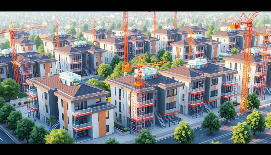 Illustration of proposed 85 houses in New Castle with construction visuals.