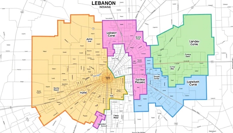 Map of IEDC land for sale in Lebanon, Indiana with zoning details.