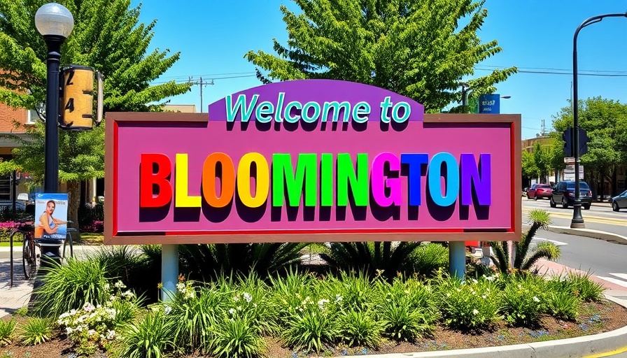 Welcoming sign for the Bloomington community with vibrant colors.