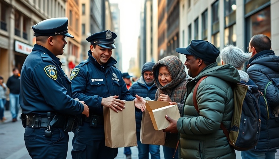 Terre Haute Police officers support homeless individuals on city street.