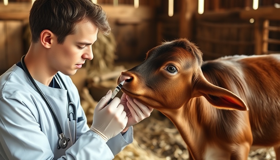 Veterinarian giving H5N1 vaccine to calf in barn