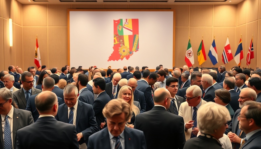 Conference scene depicting NATO Summit with impact on Indiana.
