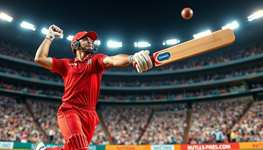 Energetic cricket player in IPL 2025 powerplay, delivering a fast ball.
