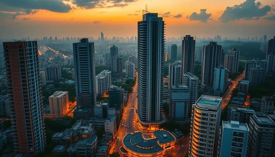 Mumbai housing prices depicted by urban skyline with high-rises.