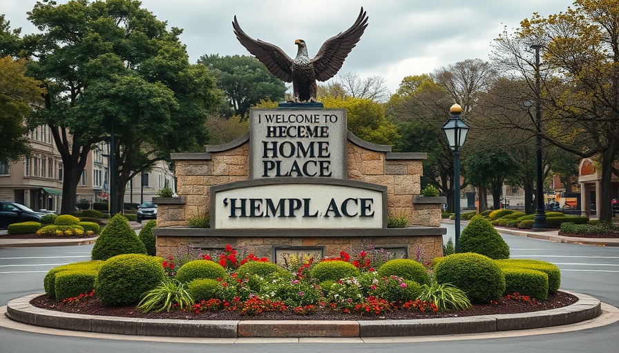 Carmel's Home Place business district revitalization monument with eagle.