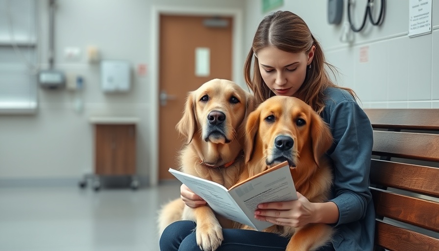 Worried pet owner reading pamphlet in clinic; CWD impact on pets.