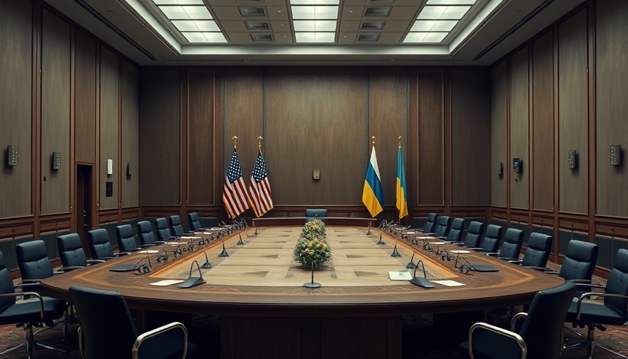 US cutting Ukraine aid represented by empty diplomatic meeting room.