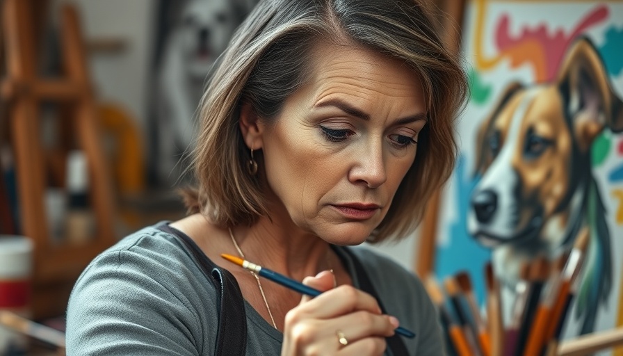 Veterinarian turns to artistry: Woman painting a dog portrait in a studio.