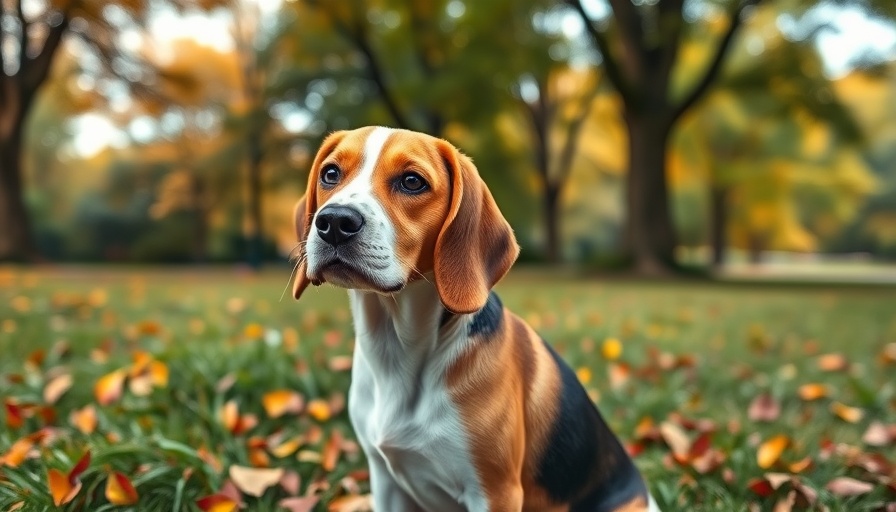 Beagle in park, often noted among dog breeds at higher risk of diarrhea.