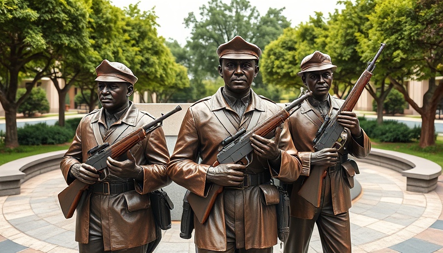 Bronze statue of Black soldiers commemorating Juneteenth celebration.