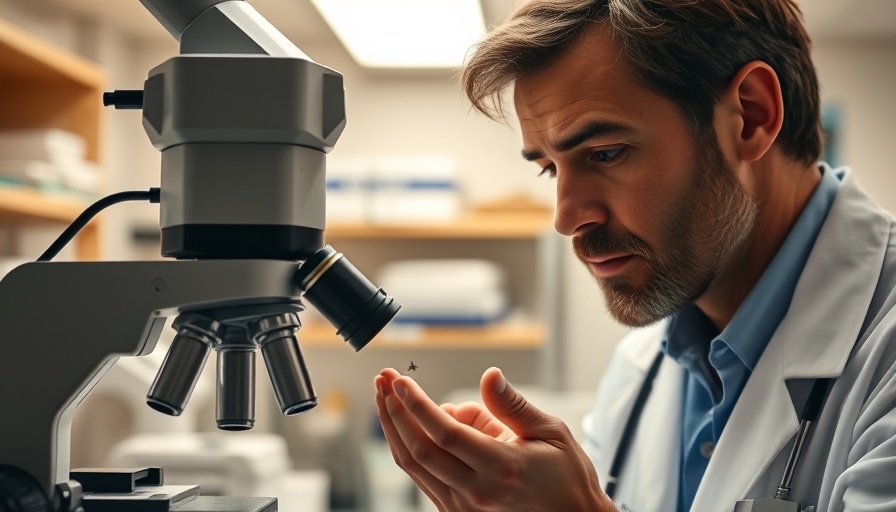 Veterinarian examining tick under microscope in lab.
