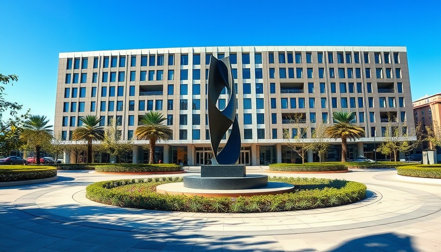 Genesis Center Redevelopment in Gary, modern plaza with sculpture