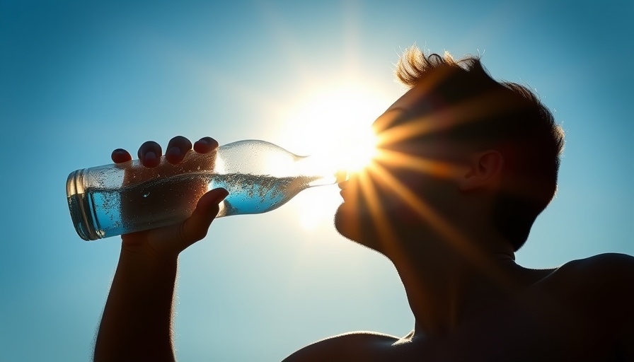 Silhouetted person drinking water under intense sun during heat wave.