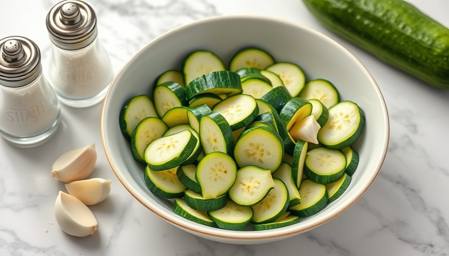 Freshly sliced zucchini and garlic in a bowl for steamed zucchini recipes.