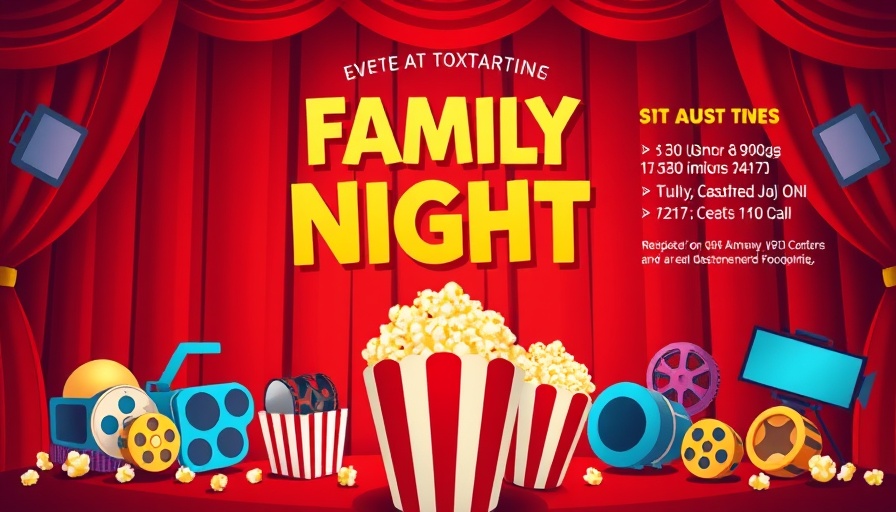 Colorful poster for Lake County family engagement movie night event.