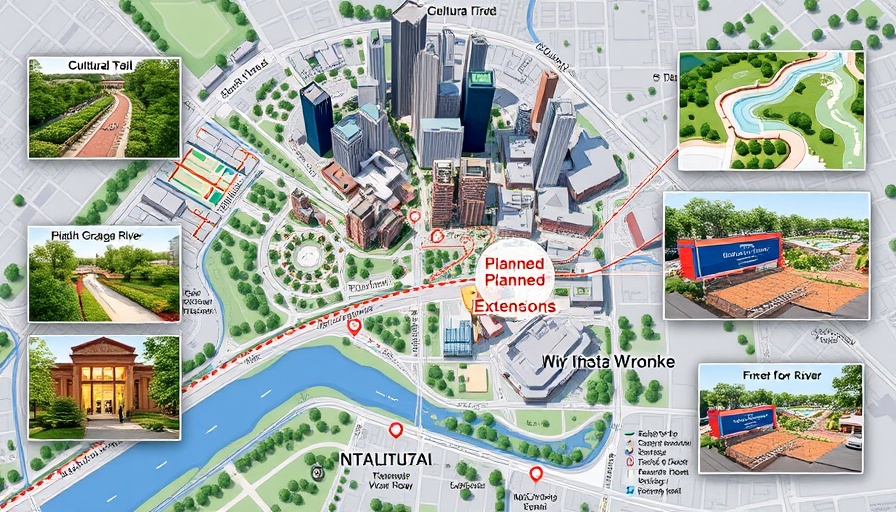 Indianapolis green spaces convention attraction map with trails and park plans.