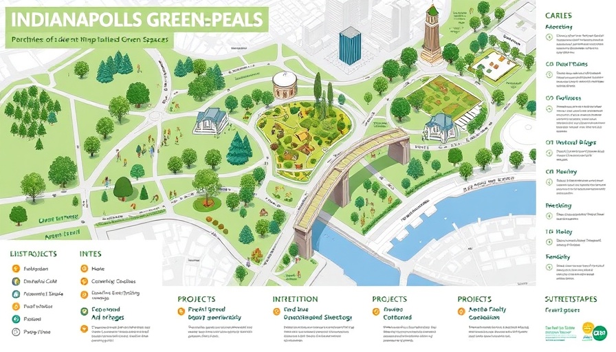 Infographic of Indianapolis green spaces projects, map and details.
